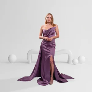 Evening Dress Elegant Satin With Train Color Plum