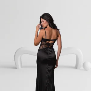 Alternative view of Evening Dress Satin with Lace Detail Color Black