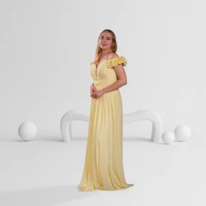 Alternative view of Evening Dress Off Shoulder with Flower Details Color Light Yellow