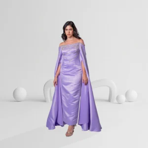Evening Dress Off Shoulder with Cape Detail Color Lavender