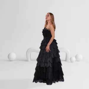 Alternative view of Evening Dress Strapless Layered with Beaded Waist Color Black