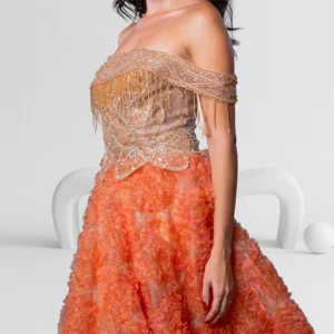 Alternative view of Evening Dress Off Shoulder with Beaded Top Color Orange