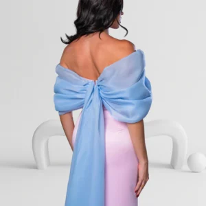 Alternative view of Evening Dress Off Shoulder with Bow Detail Color Baby Blue and Pink