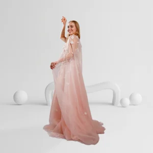 Alternative view of Evening Dress Floral Tulle With Cape Color Blush Pink