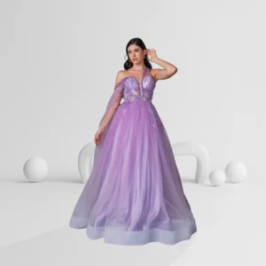 Evening Dress One Shoulder with Sequin Details Color Lavender