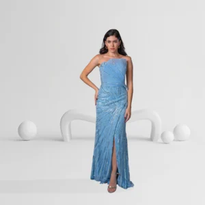 Evening Dress Strapless with Sequin Detail Color Sky Blue
