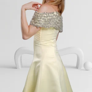 Alternative view of Evening Dress Off Shoulder Satin with Beaded Details Color Lemon Yellow