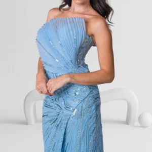 Alternative view of Evening Dress Strapless with Sequin Detail Color Sky Blue