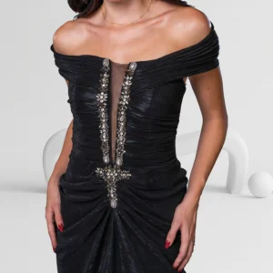 Alternative view of Evening Dress Off Shoulder with Beaded Detail Color Black