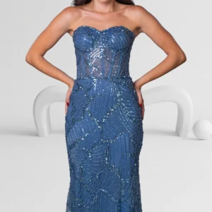 Alternative view of Evening Dress Strapless with Lace-Up Back Detail Color Navy Blue